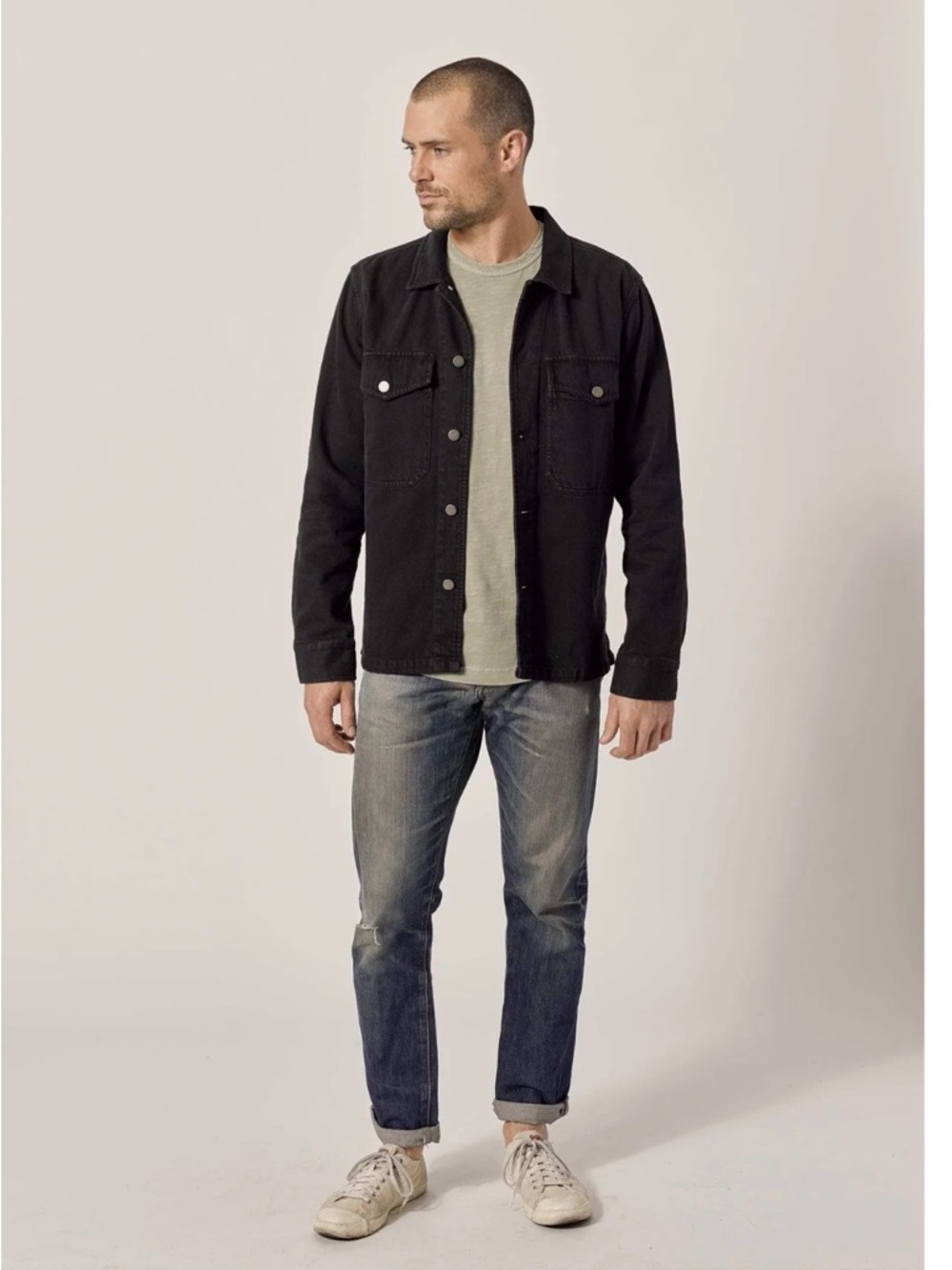 Buck Mason washed Denim two pocket Field Shirt M black